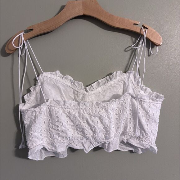 White Eyelet Lace Crop Tank Top Ruffle Boho Festival Fairy Size Large - Picture 3 of 8